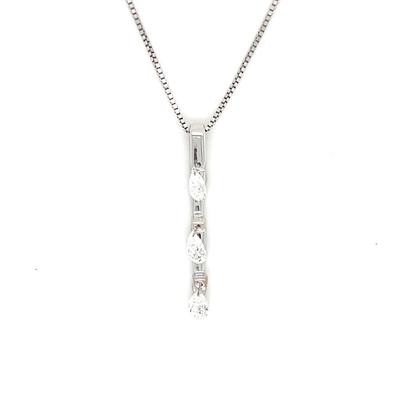 Diamond Pear Three-Stone Necklace in 14k White Gold