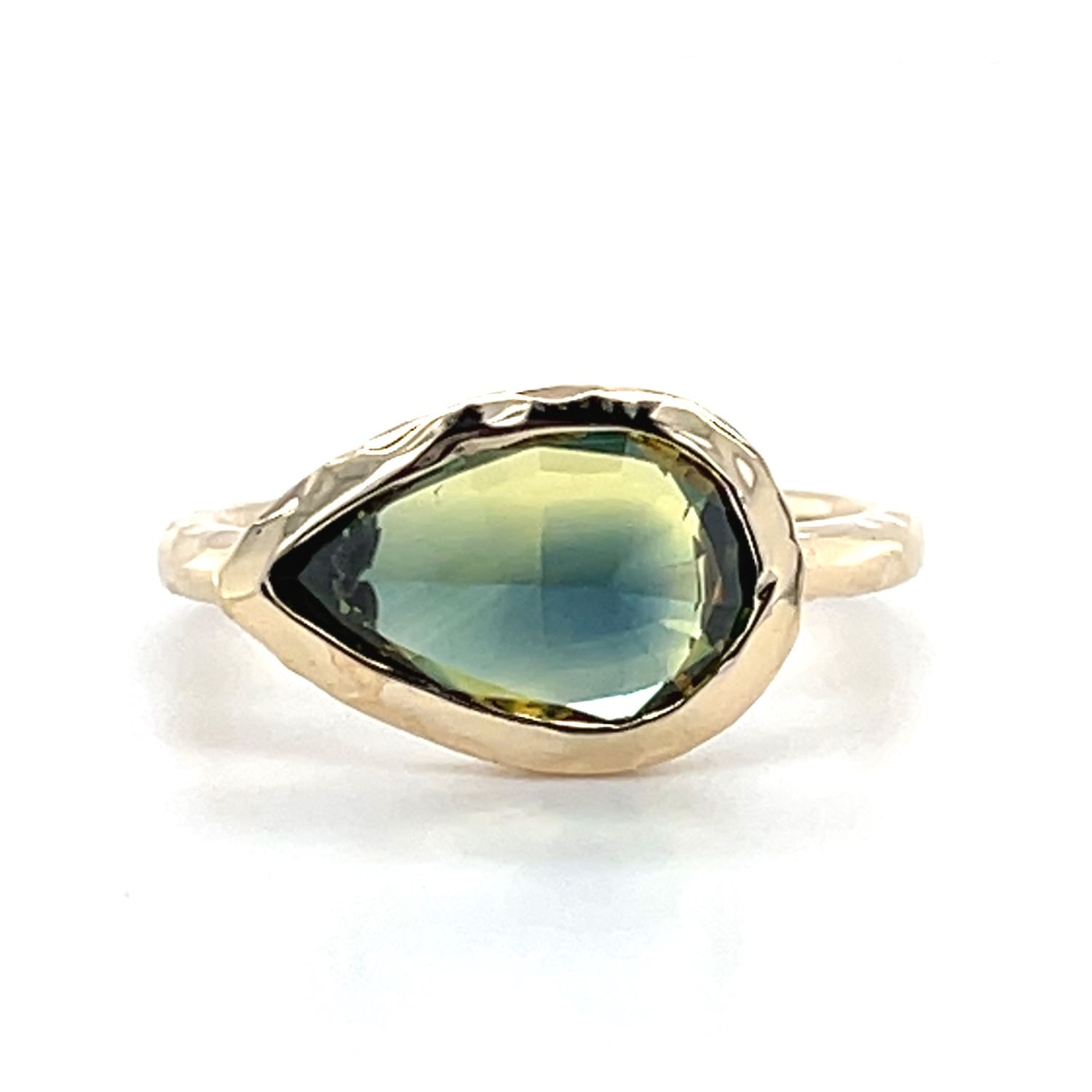 Green Sapphire Pear Ring in 14k Yellow Gold