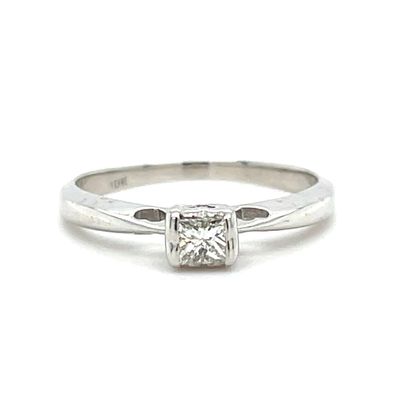 Diamond Princess Cut Ring in 10k White Gold