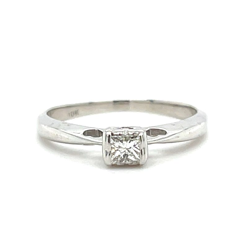 Diamond Princess Cut Ring in 10k White Gold