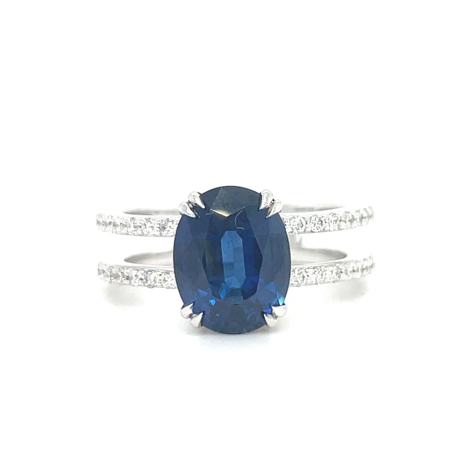 Sapphire & Diamond Oval Double Row Ring in 14k White Gold
