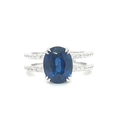 Sapphire & Diamond Oval Double Row Ring in 14k White Gold