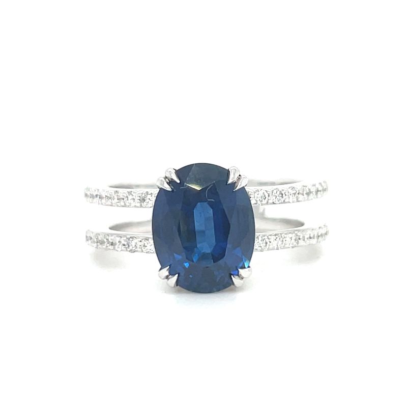 Sapphire & Diamond Oval Double Row Ring in 14k White Gold