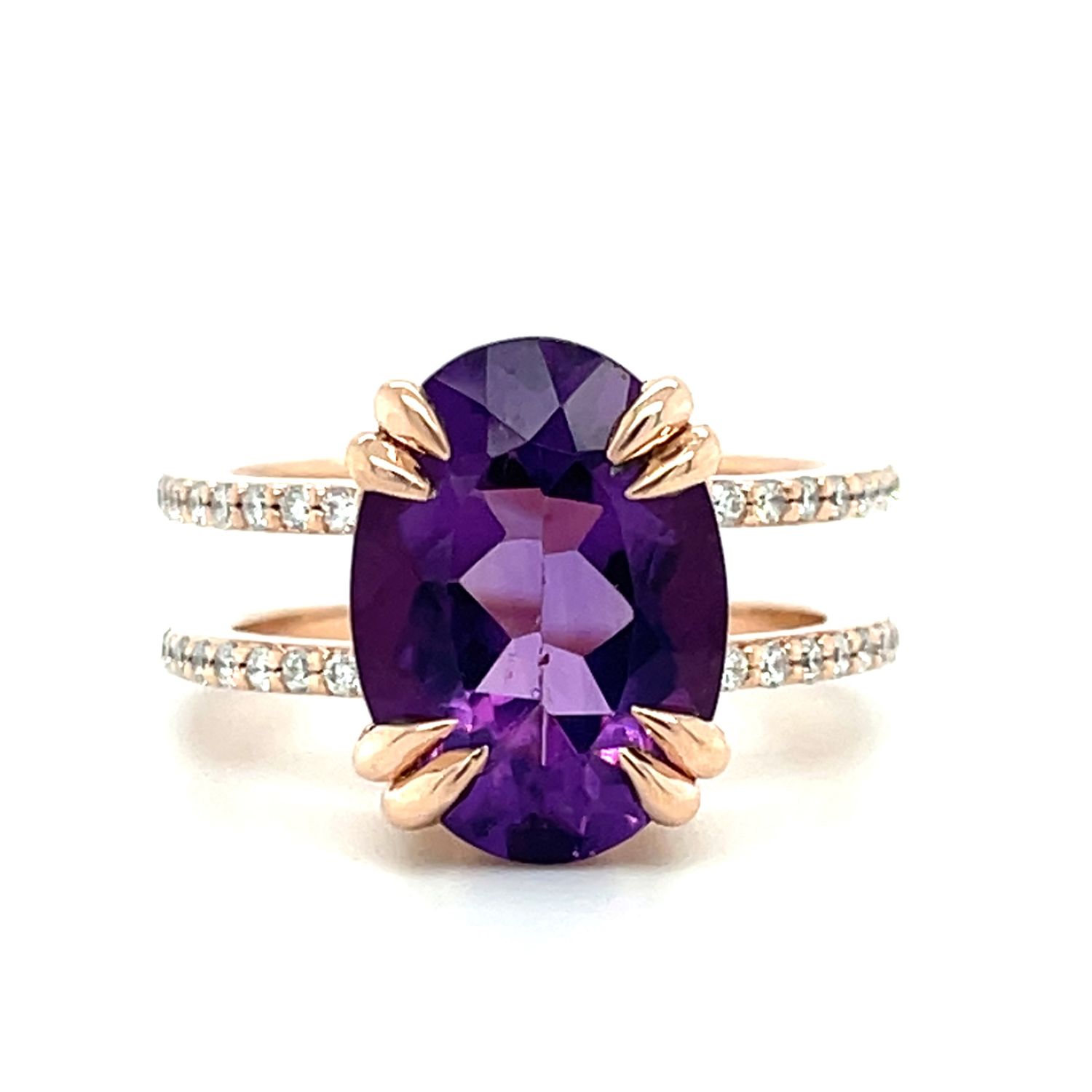 Amethyst & Diamond Oval Double Row Ring in 14k Rose Gold