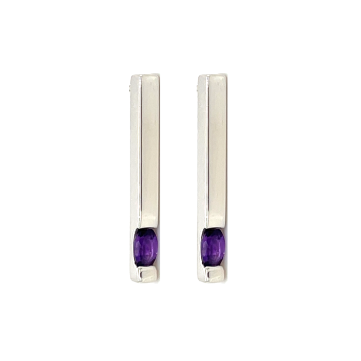 Amethyst Sleek Earrings in Silver