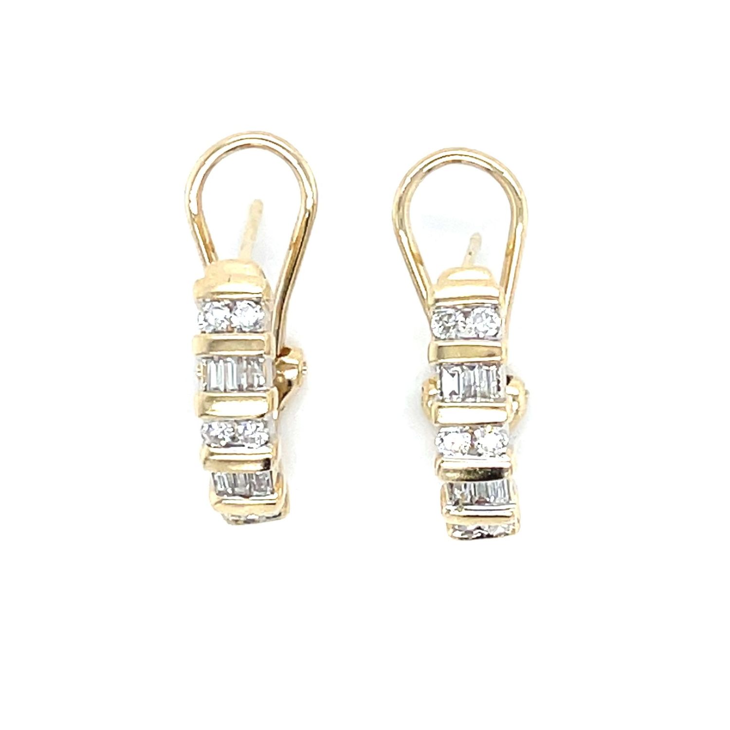 Diamond Omega Earrings in 14k Yellow & White Gold