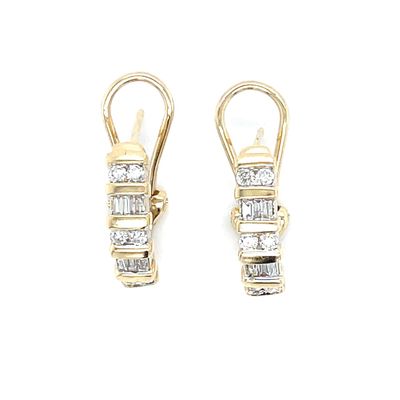 Diamond Omega Earrings in 14k Yellow & White Gold