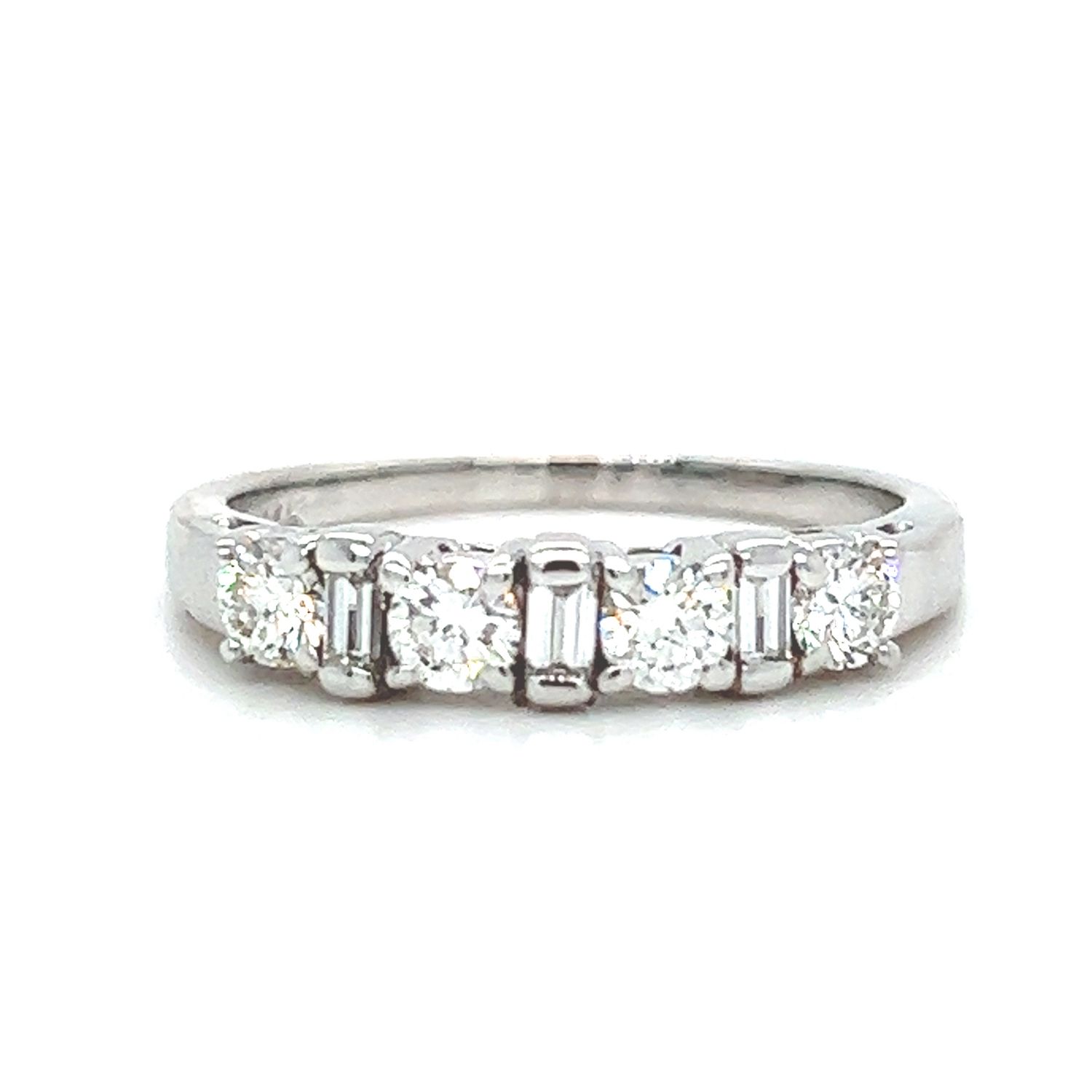Diamond Round & Baguette Band in 14k White Gold — 0.68CTW