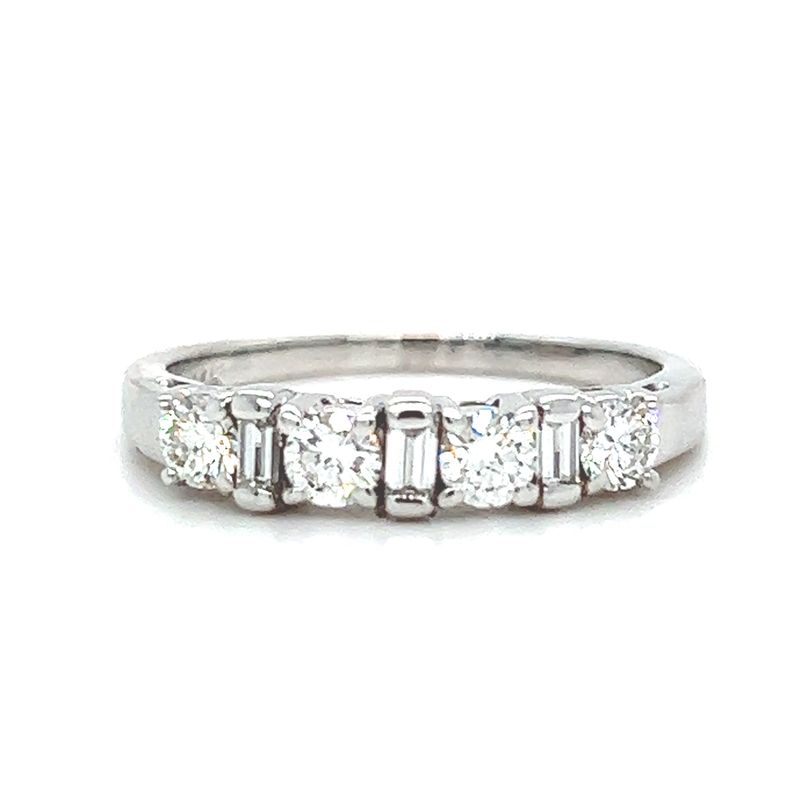 Diamond Round & Baguette Band in 14k White Gold — 0.68CTW