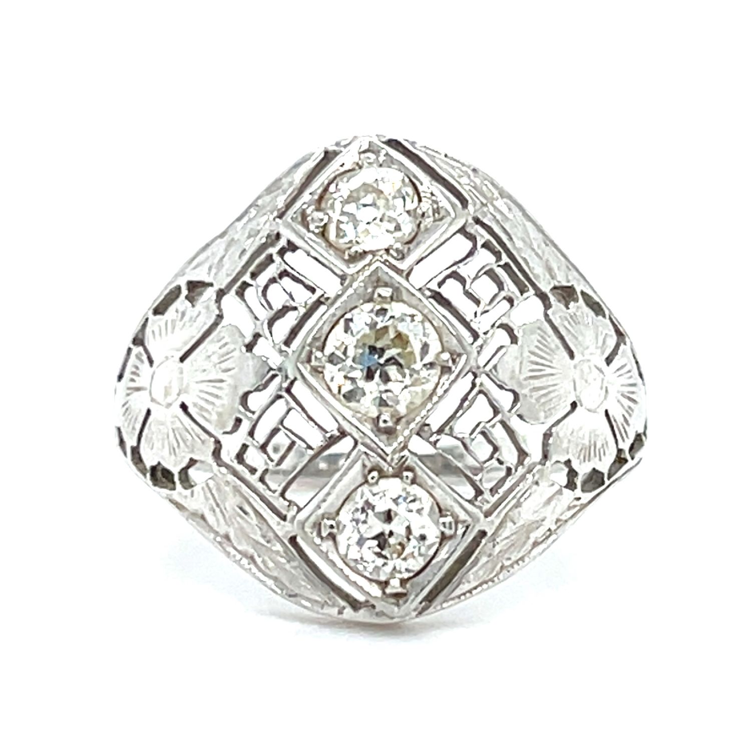 Diamond Mine-Cut Estate Ring in 14k White Gold — 0.59CTW