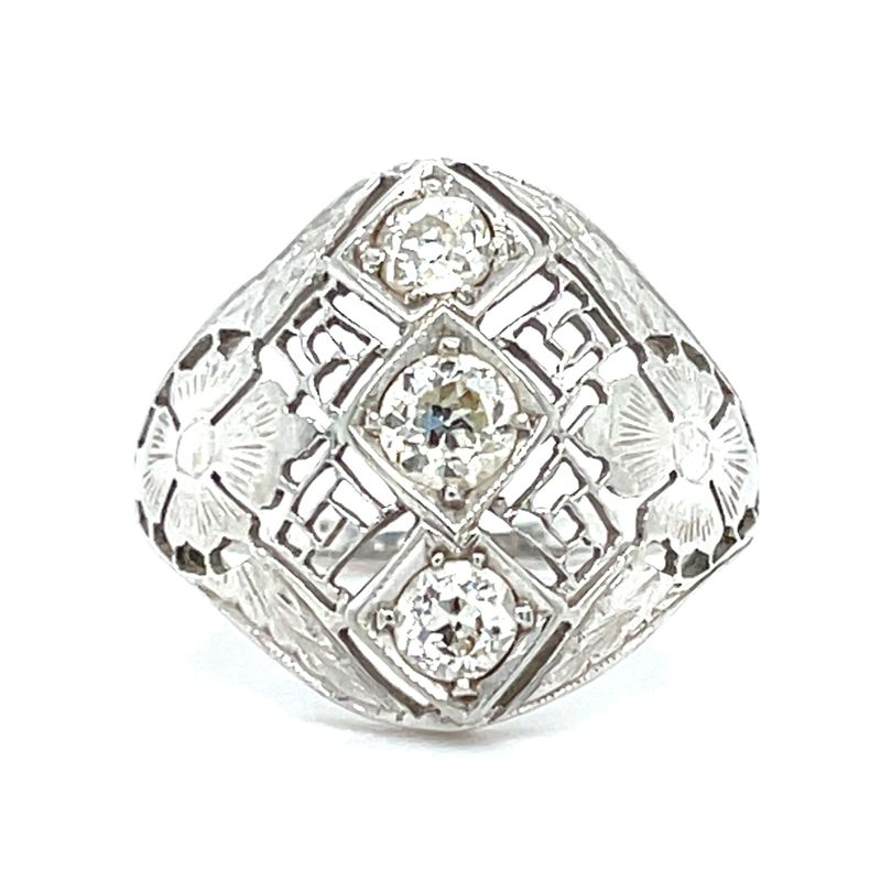 Diamond Mine-Cut Estate Ring in 14k White Gold — 0.59CTW