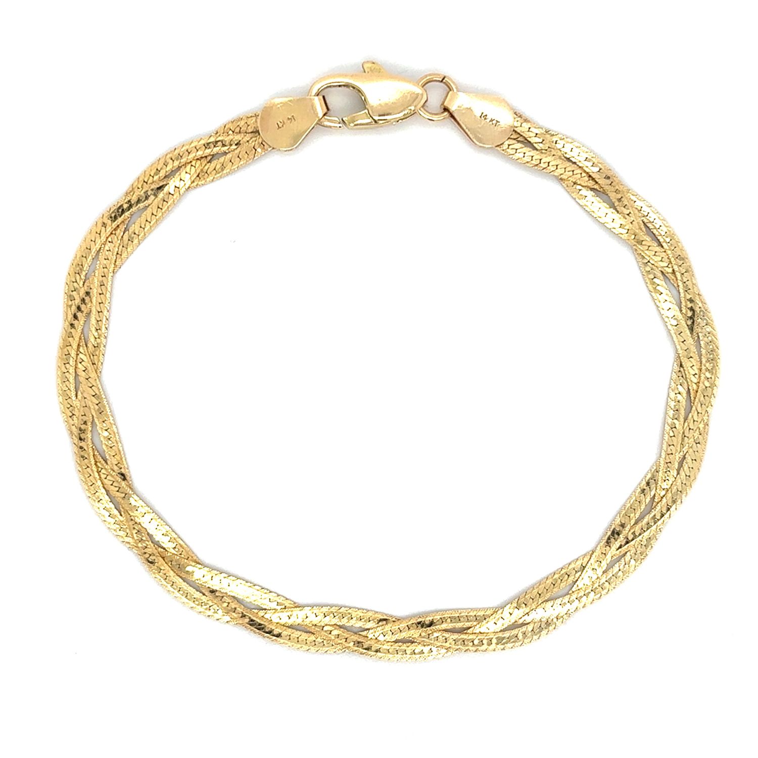 Braided Herringbone Bracelet in 14k Yellow Gold — 7”