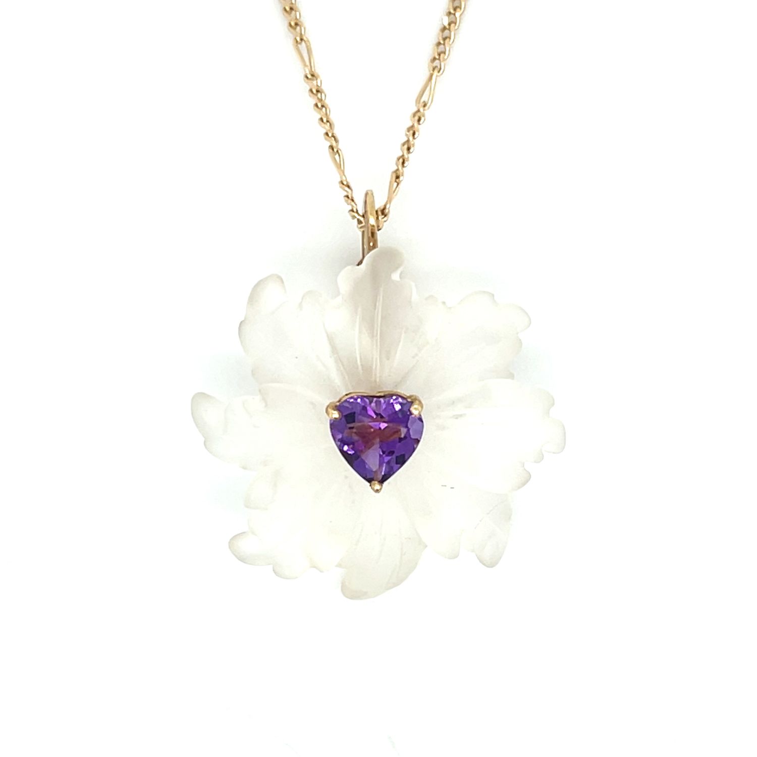 Amethyst & Crystal Necklace in 14k Yellow Gold