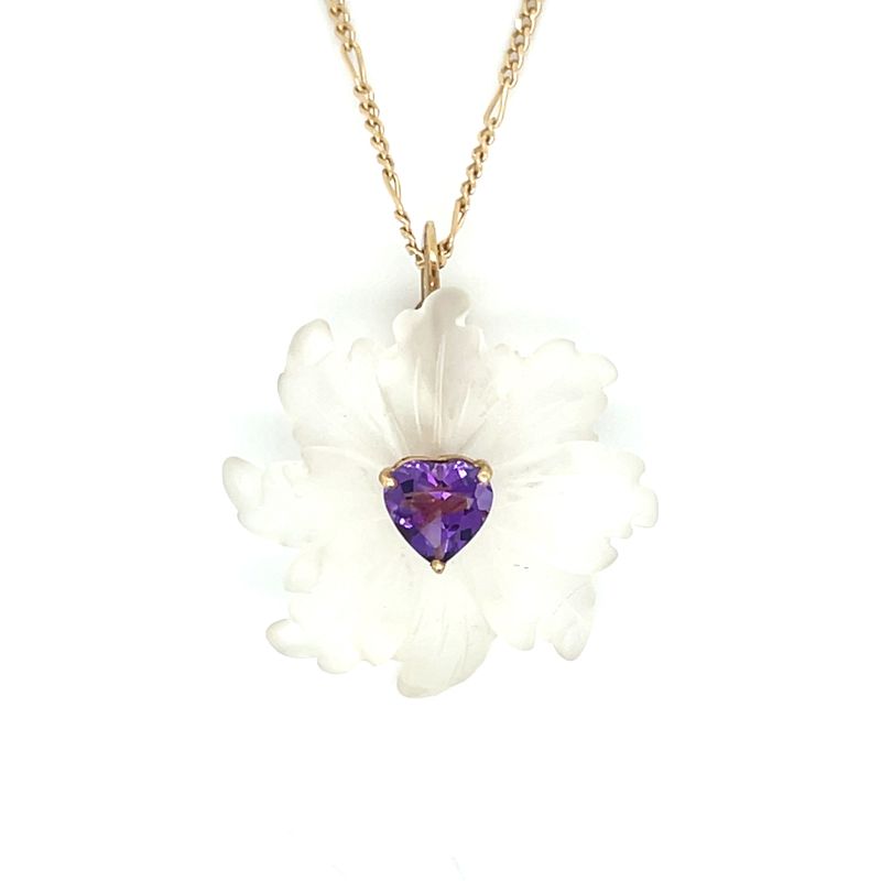 Amethyst & Crystal Necklace in 14k Yellow Gold