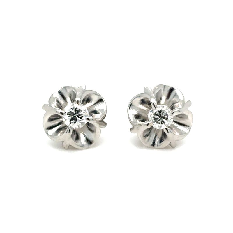 Diamond Floral Earrings in 14k White Gold