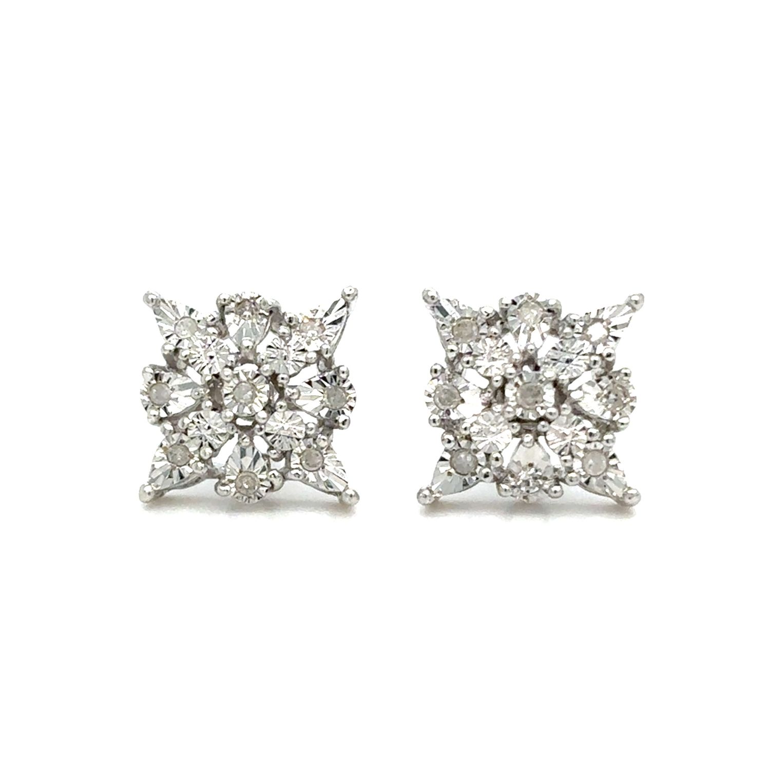 Diamond Floral Earrings in Silver