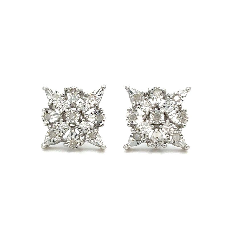 Diamond Floral Earrings in Silver
