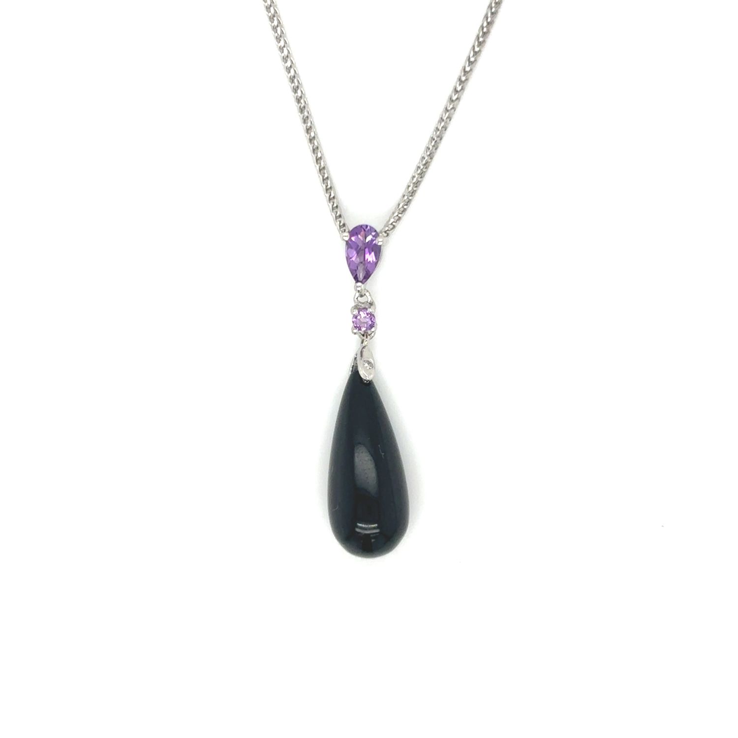 Amethyst & Onyx Necklace in 10k White Gold