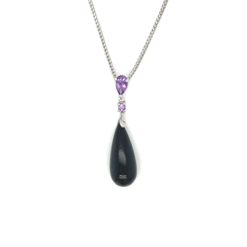 Amethyst & Onyx Necklace in 10k White Gold