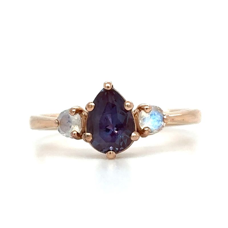 Lab-Grown Alexandrite & Moonstone Ring in 14k Rose Gold