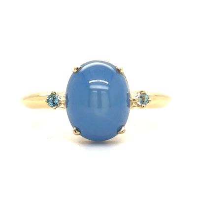 Star Sapphire Cabochon & Topaz Ring in 14k Yellow Gold