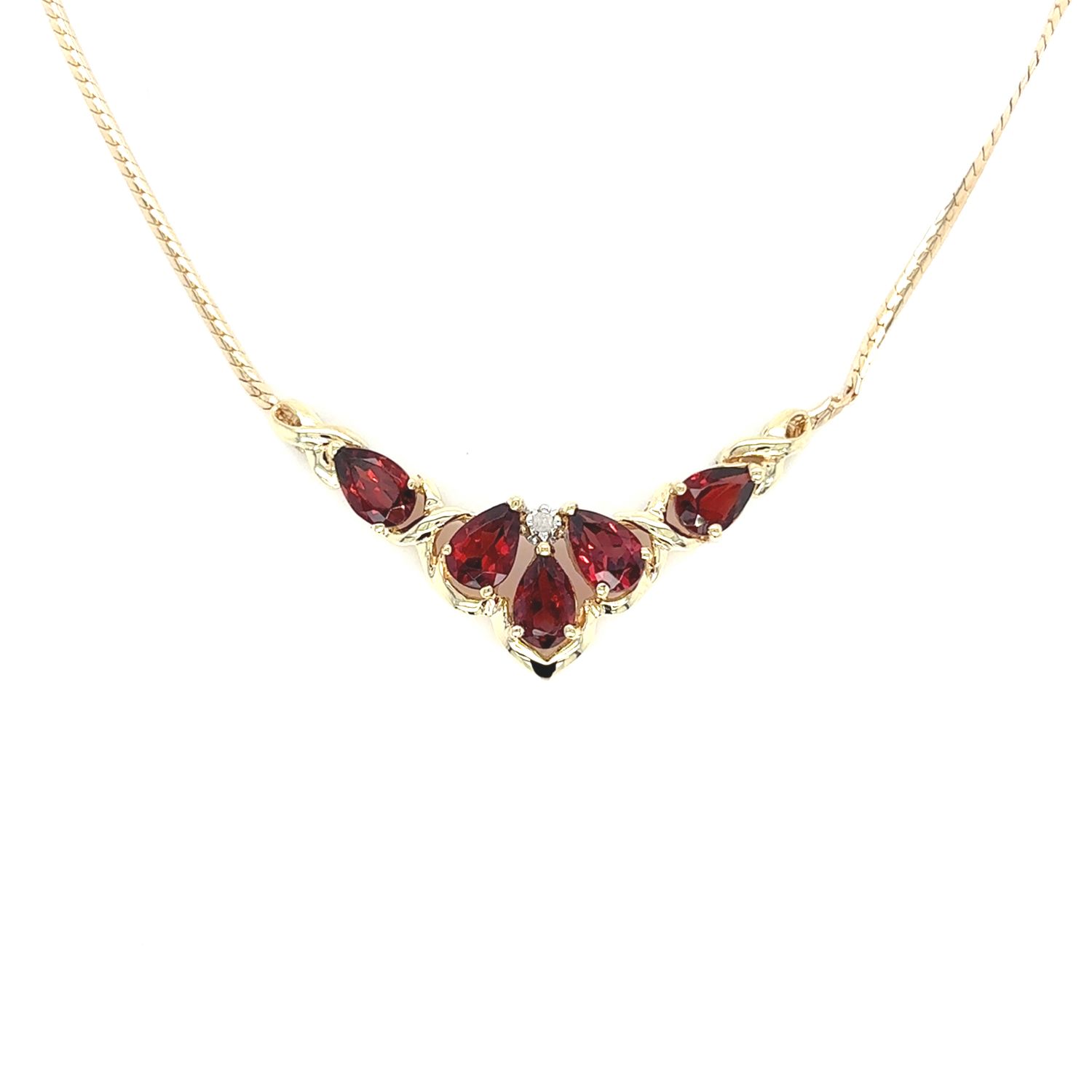 Almandine Garnet Necklace in 10k Yellow Gold
