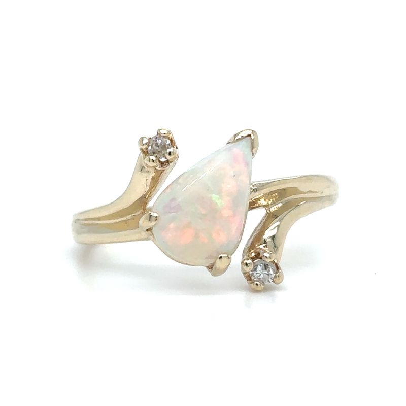 Opal Cabochon & Diamond Ring in 14k Yellow Gold
