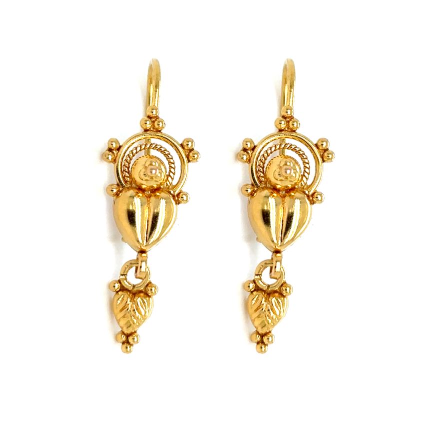 Estate Heart Earrings in 22k Yellow Gold