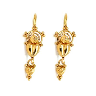 Estate Heart Earrings in 22k Yellow Gold Estate Heart Earrings in 22k Yellow Gold