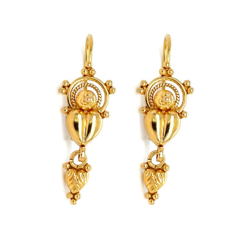 Estate Heart Earrings in 22k Yellow Gold