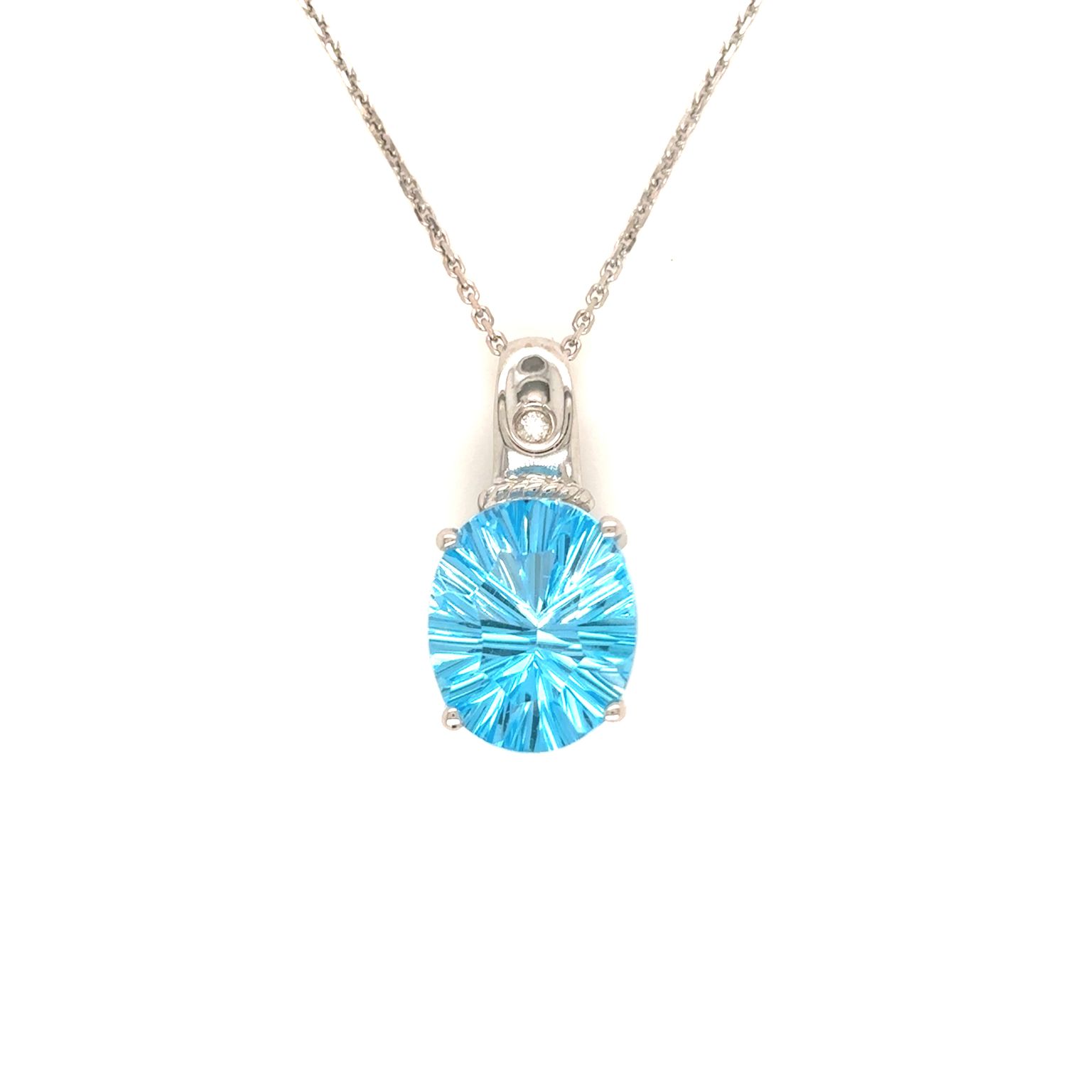 Blue Topaz & Diamond Necklace in 14k & 10k White Gold