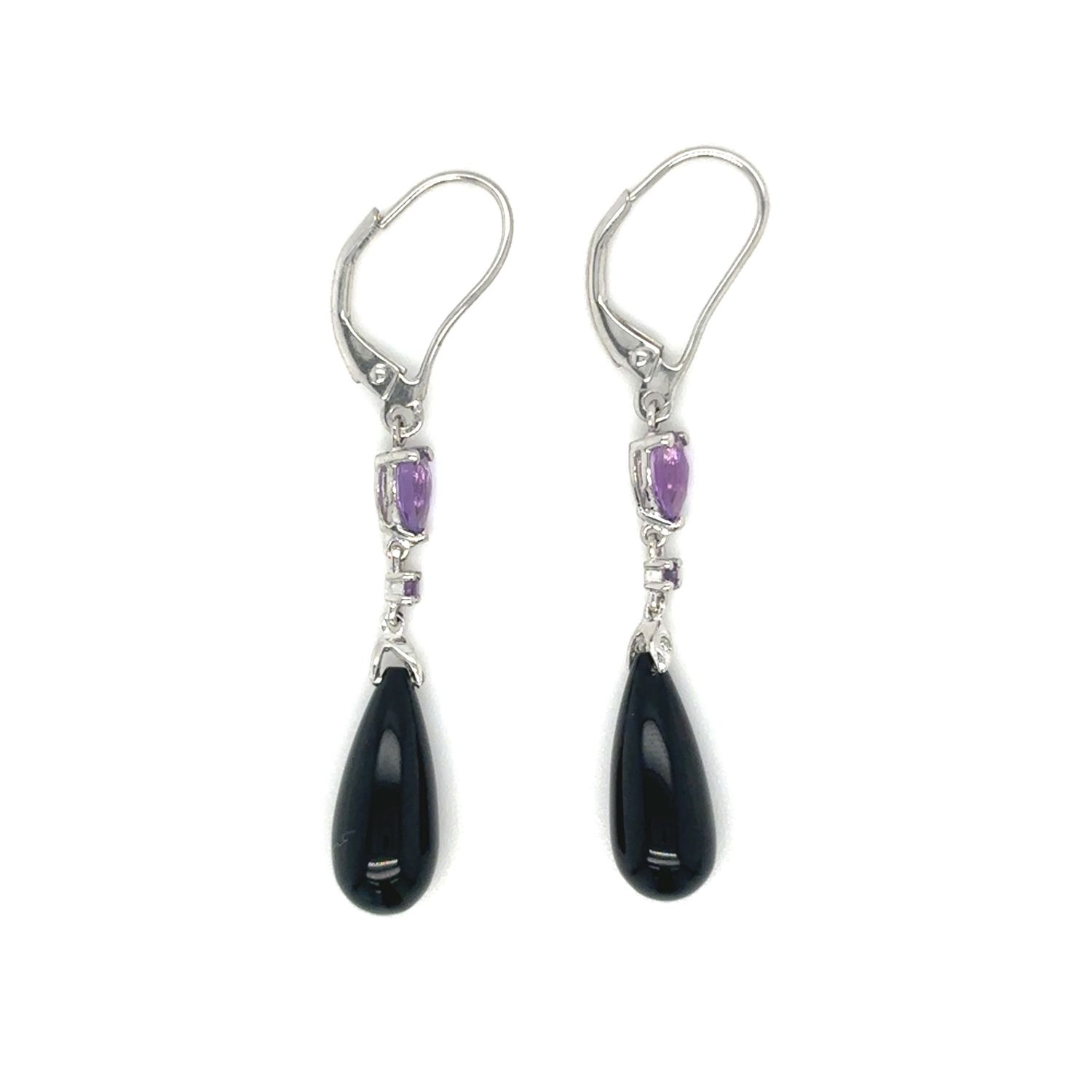 Amethyst & Onyx Necklace in 10k White Gold