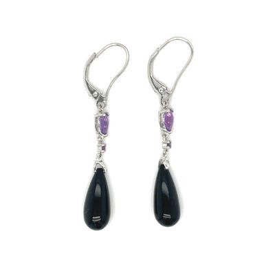 Amethyst & Onyx Necklace in 10k White Gold