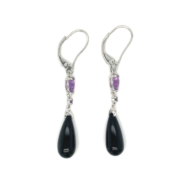 Amethyst & Onyx Necklace in 10k White Gold