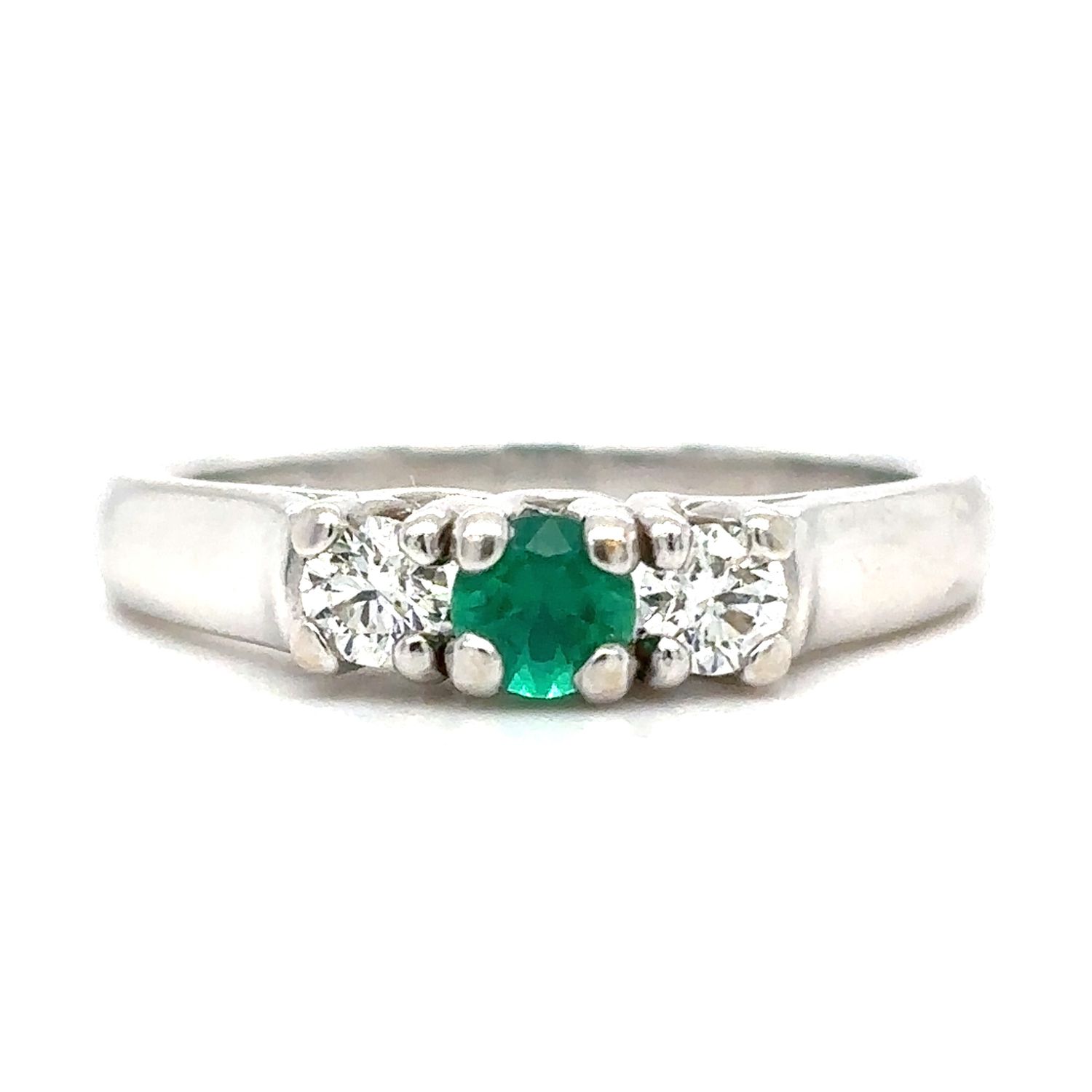 Emerald & Diamond Ring in 14k White Gold