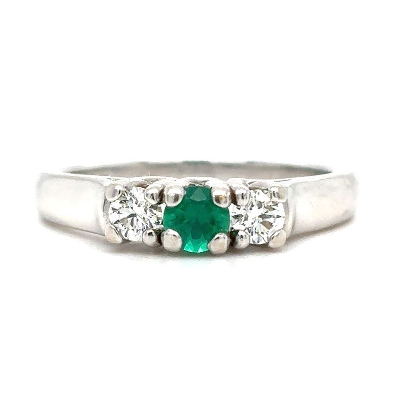 Emerald & Diamond Ring in 14k White Gold