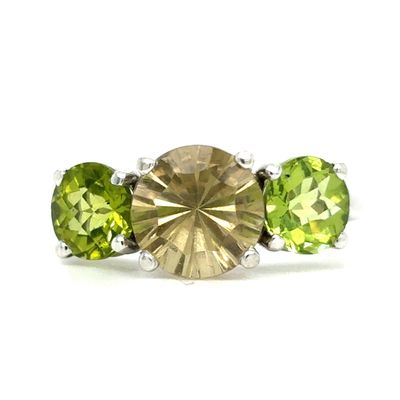 Smoky Quartz & Peridot Ring in 14k White Gold