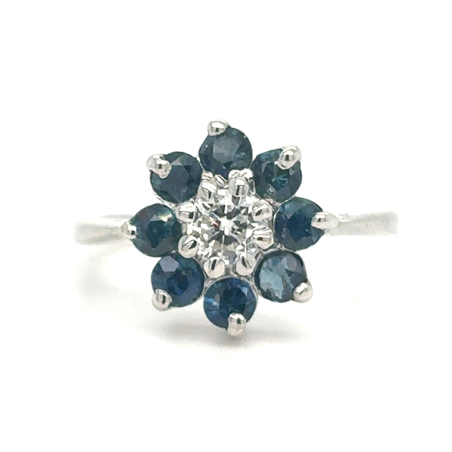 Sapphire & Diamond Floral Ring in 14k White Gold