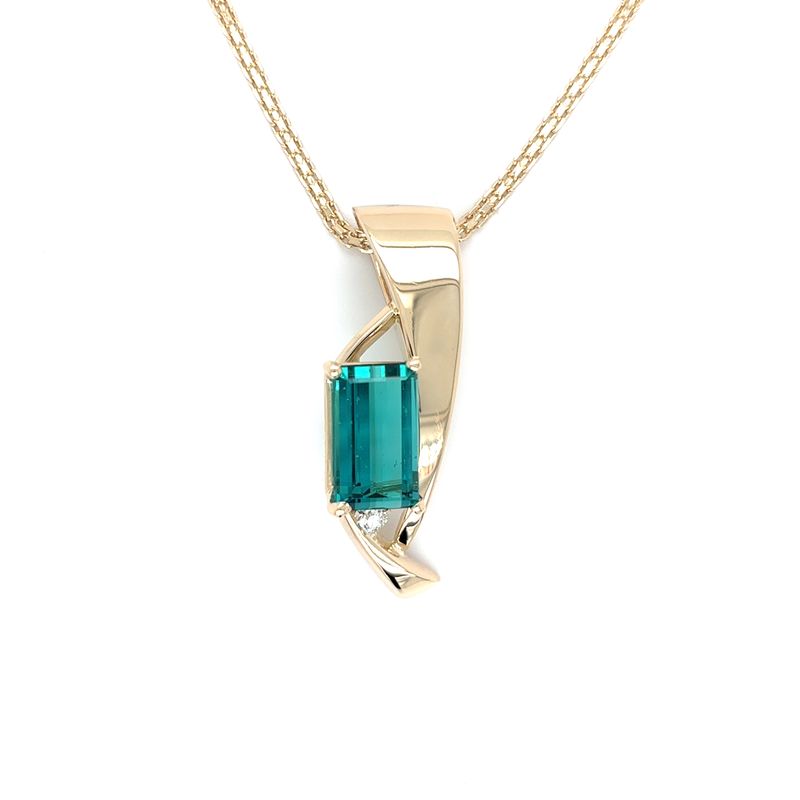 Tourmaline & Diamond Necklace in 14k Yellow Gold
