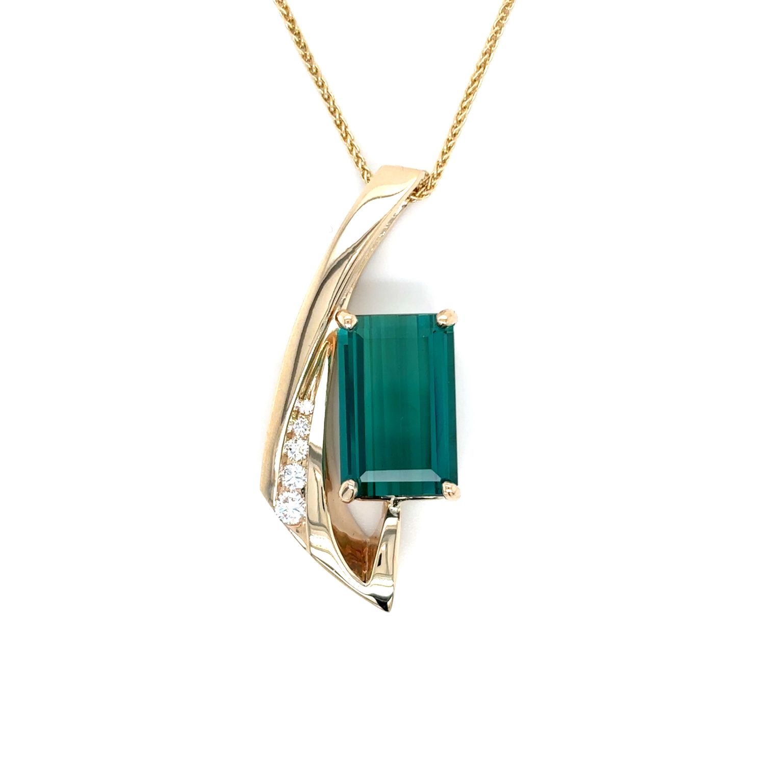 Tourmaline & Diamond Necklace in 14k Yellow Gold
