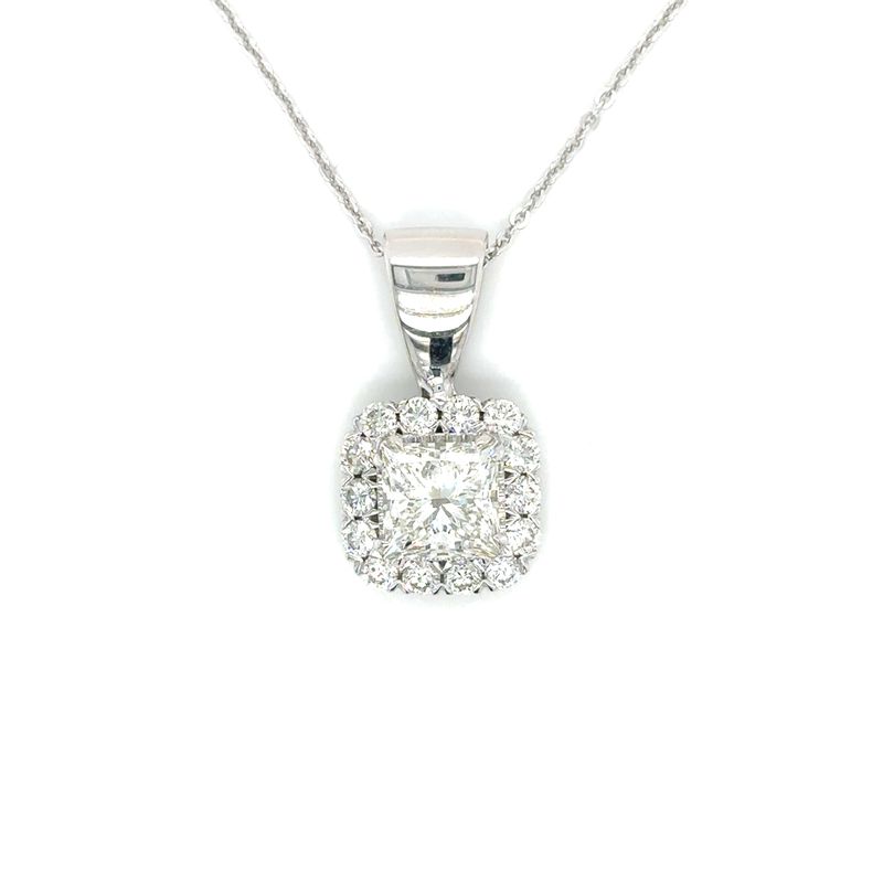 Diamond Princess Halo Necklace in 14k White Gold — 2.64CTW
