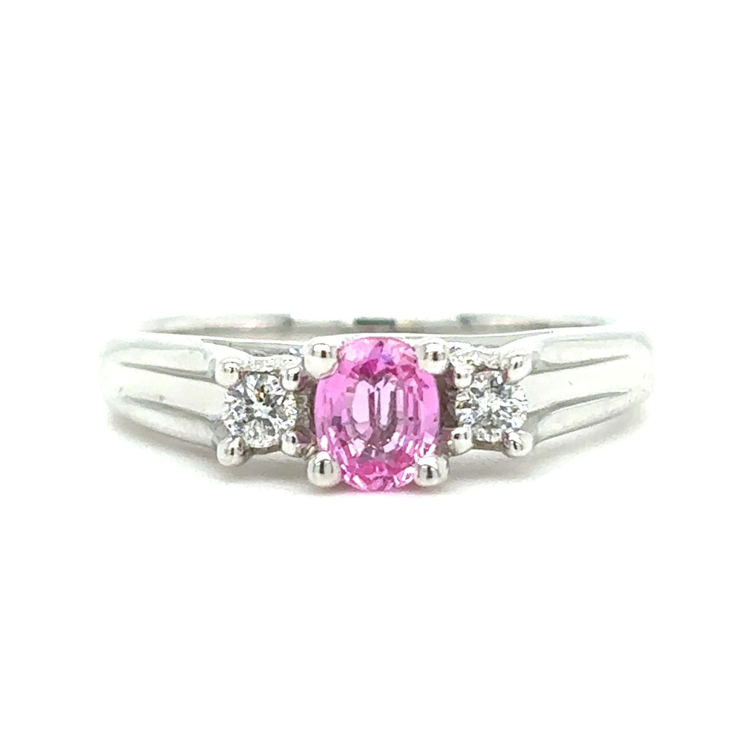 Pink Sapphire & Diamond Ring in 10k White Gold