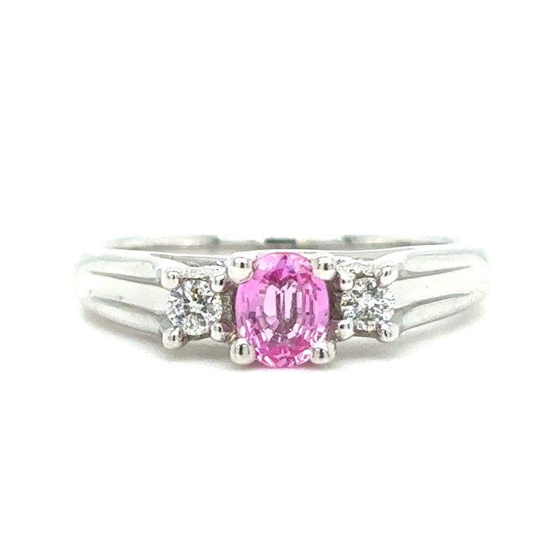 Pink Sapphire & Diamond Ring in 10k White Gold
