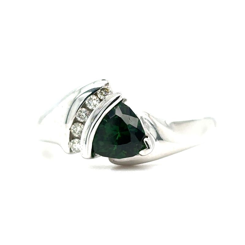 Tsavorite Garnet & Diamond Ring in 10k White Gold