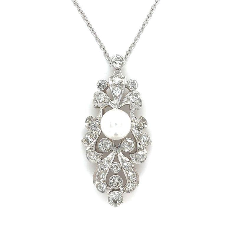 Pearl & Diamond Necklace in 14k White Gold