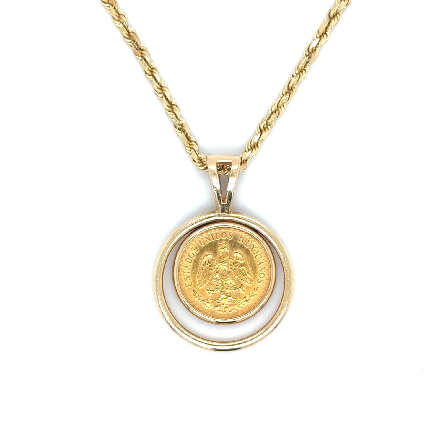Dos Pesos 1945 Coin Necklace in 24k & 14k Yellow Gold