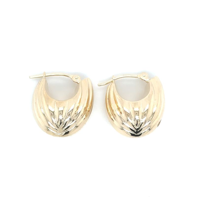 Ribbed Huggie Hoop Earrings in 14k Yellow Gold — 14MM