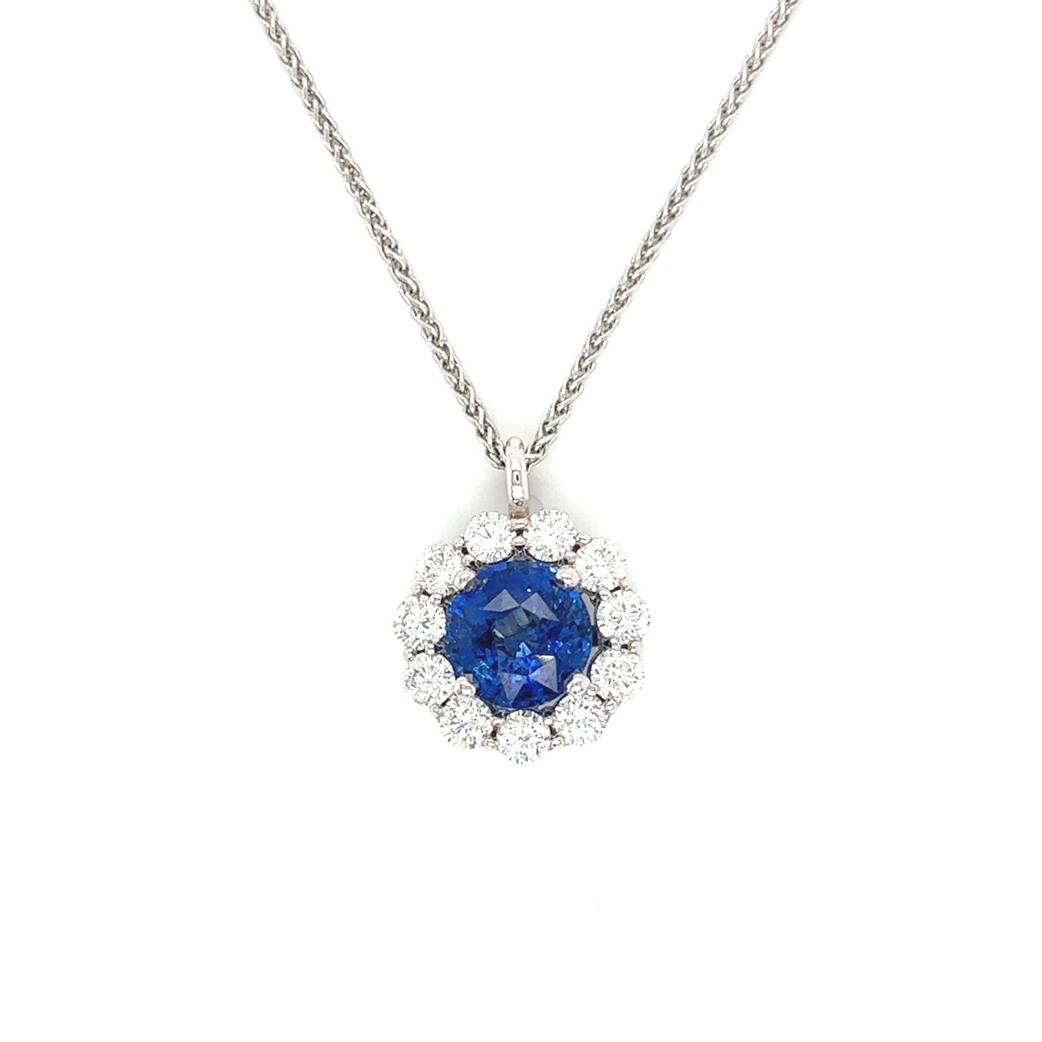 Sapphire & Diamond Necklace in 14k White Gold