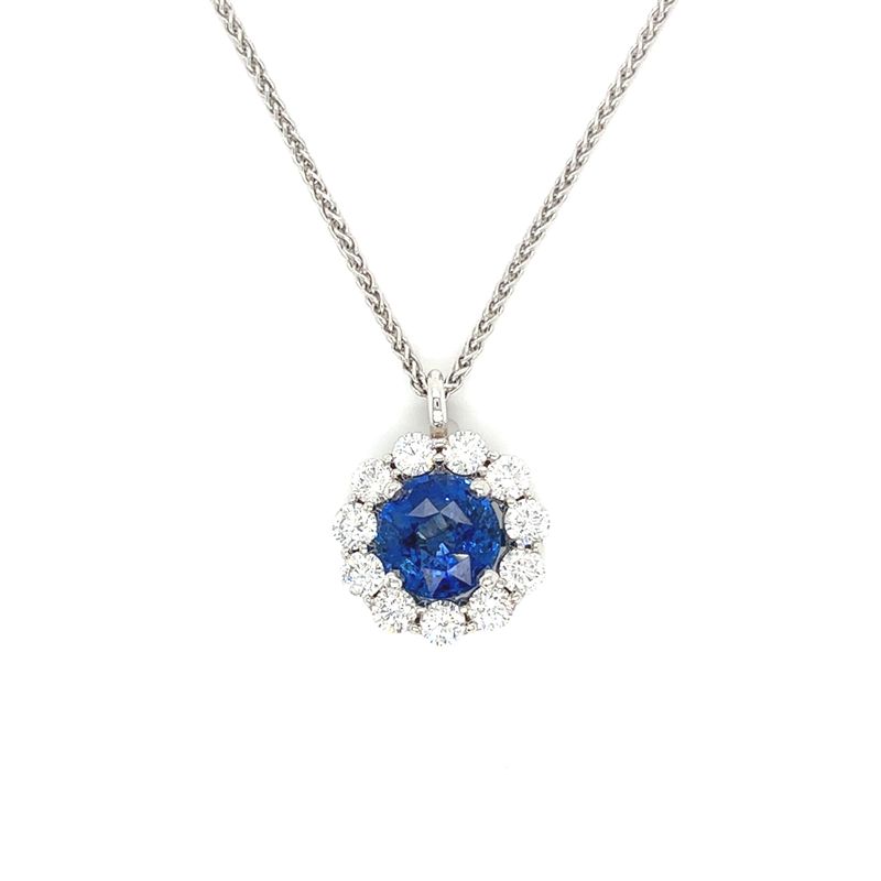 Sapphire & Diamond Necklace in 14k White Gold