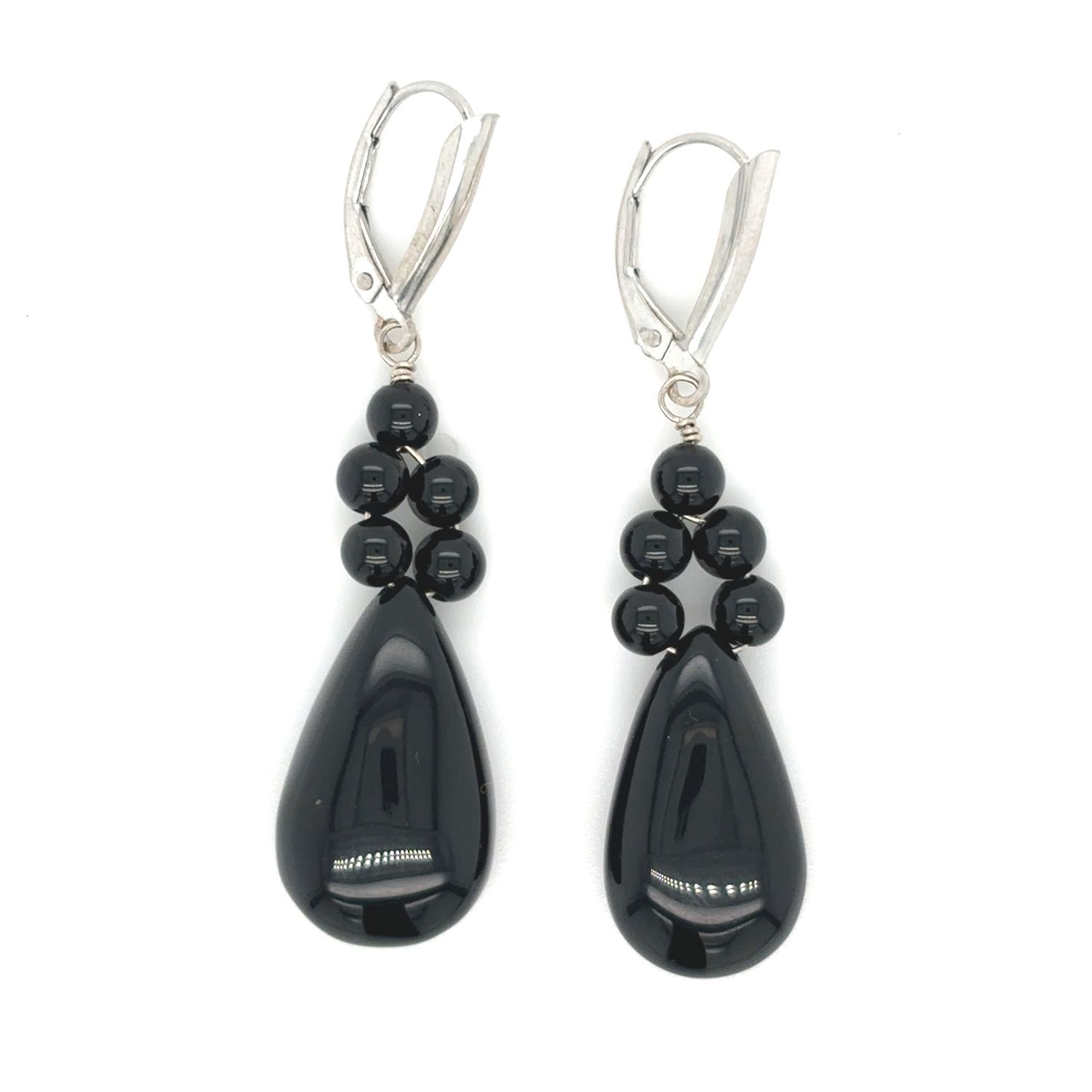 Onyx Drop Earrings in 14k White Gold